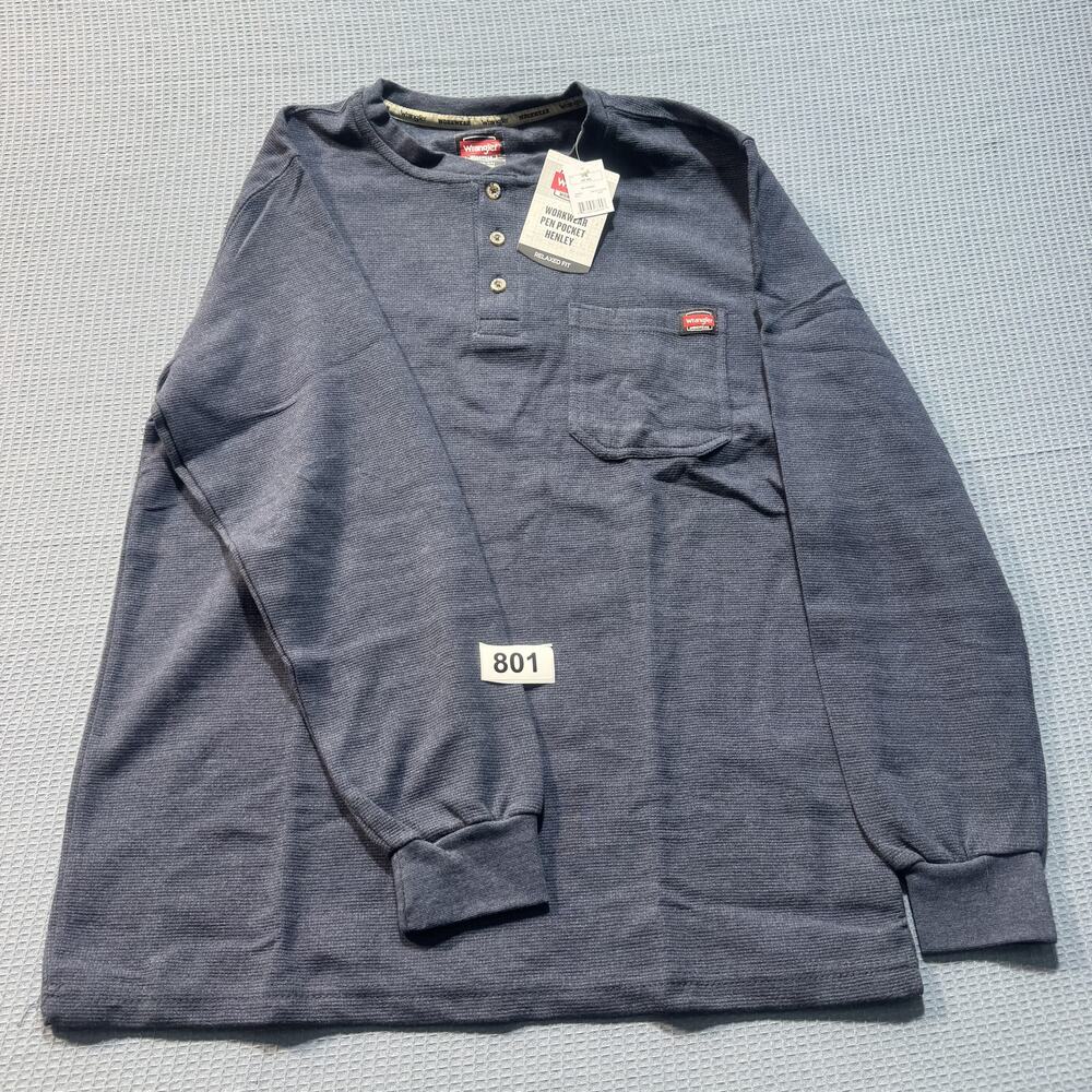 Wrangler WorkWear Pen Pocket Henley Waffle Knit Men's Sz‎ L Gray Brand New